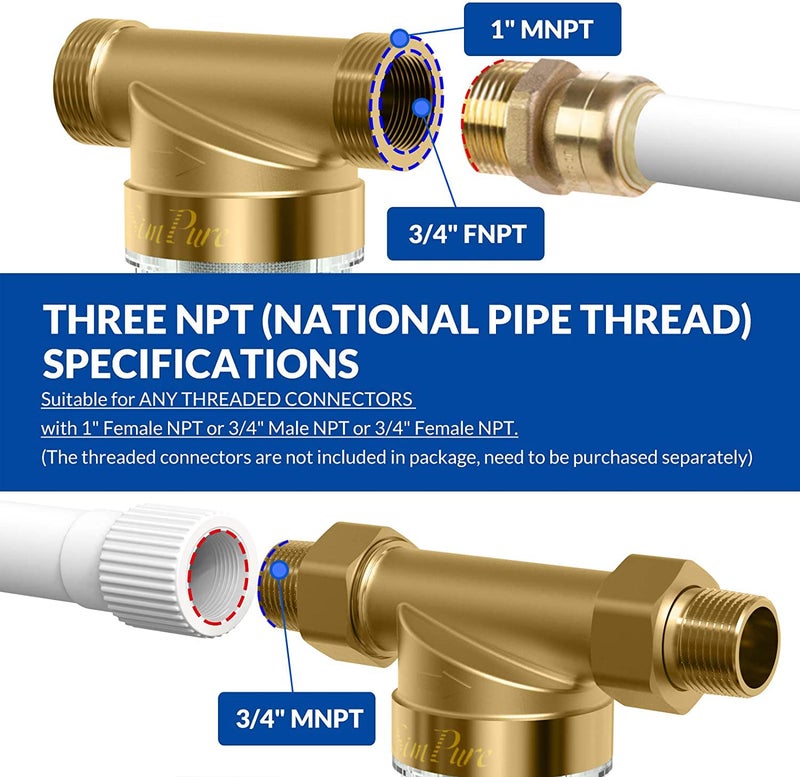 Simpure 40/200 Micron Spin Down Sediment Filter, Reusable Whole House Sediment Water Filter, Pre-Filtration System for City/Well water, 1" MNPT + 3/4" FNPT + 3/4"MNPT, BPA Free - Image 3
