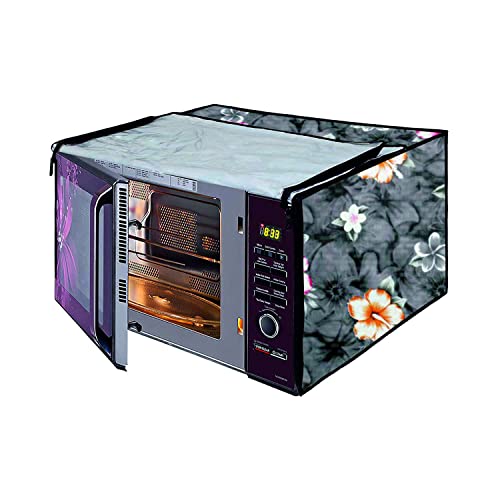 MW PRINTS Microwave Oven Cover For Samsung 28 L Convection CE1041DSB2/TL Printed PVC Waterproof/Dustproof Cover (Grey Flower) - Image 1
