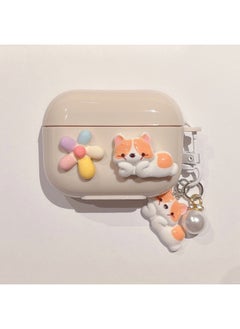 For AirPods 4 Headphone Set Cartoon Diy Doll Pendant Apple 1/2 Generation/pro2 Bluetooth Soft Case Bracelet-Color:Beige Soft Shell + Same Style Pendant - Dog Lying Down-Model:Airpods 4 (protective Case)