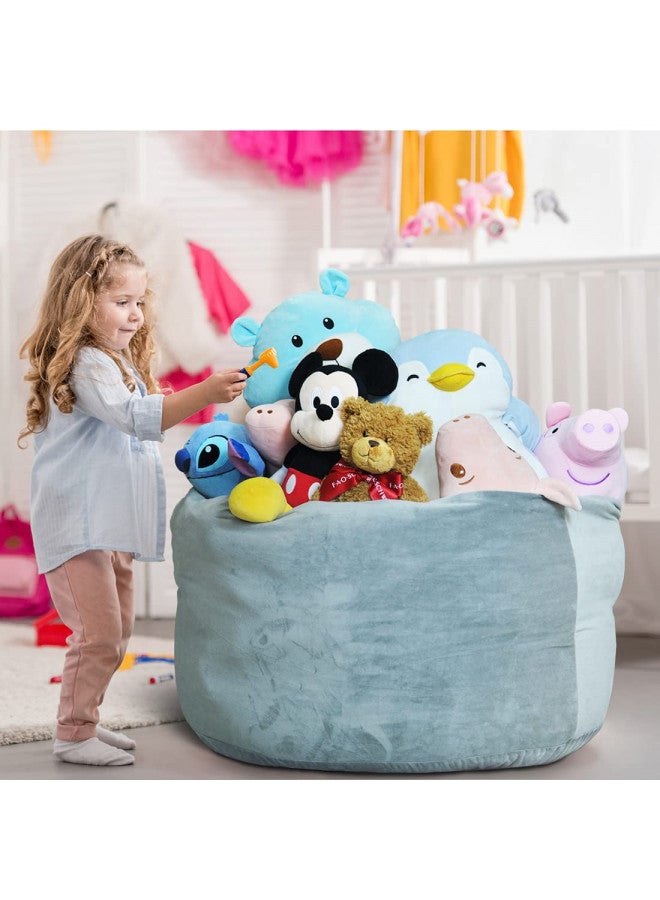 BCHWAY FAMILY Bean Bag Chair Cover, Stuffed Animal Storage, Plush Toys Organizer Holder, Beanbag Chairs Cover for Kids Teans and Adults Super Soft and Comfortable Fabric X-Large with Handle and Zipper -Round Grey  - Image 4