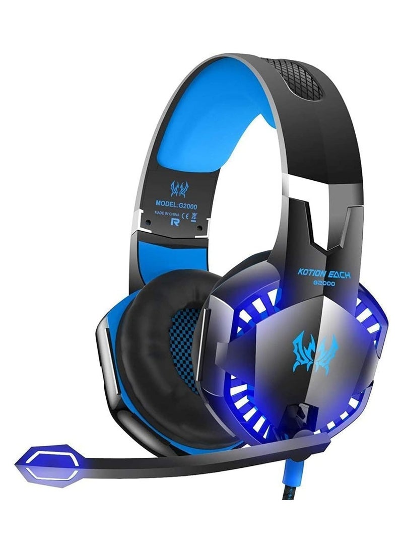 KOTION EACH سماعات رأس للألعاب G2000 ستيريو مع ميكروفون لأجهزة PS3 وPS4 وXbox One و360 والكمبيوتر الشخصي والكمبيوتر المحمول وماك بوك، سلكية باللون الأزرق  - Image 1