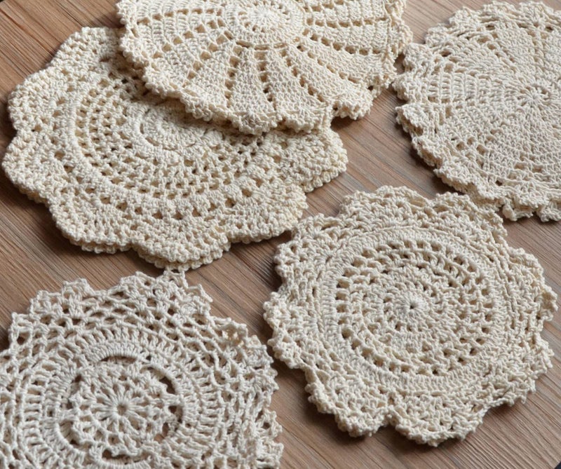SouthMage 10 Hand Crochet Round Lace Doilies Lot French Country Table Coasters - Image 2