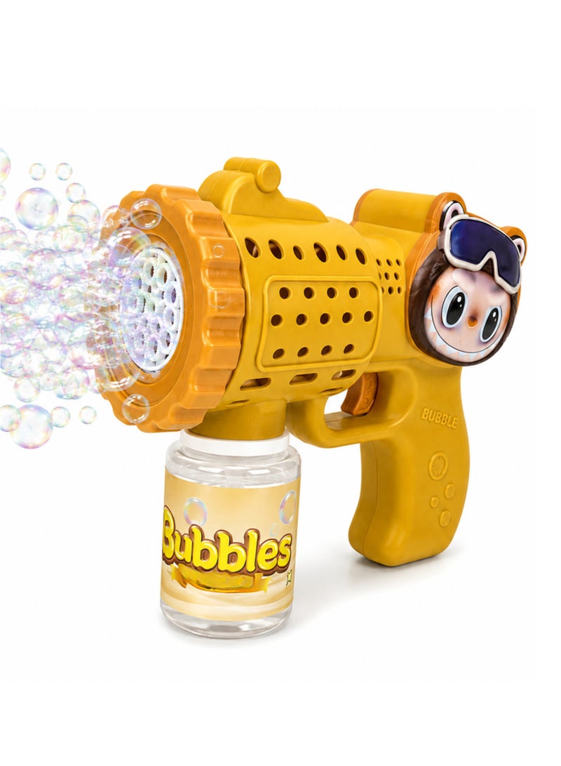 Bubble Gun for Kids with LED Lights, Automatic Multi-Hole Bubble Machine, 80ml Bubble Solution – Yellow - Image 1