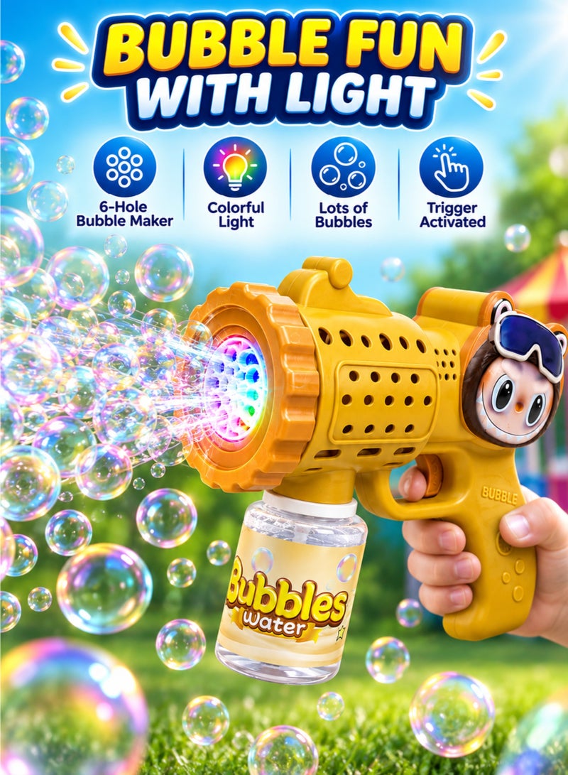 Bubble Gun for Kids with LED Lights, Automatic Multi-Hole Bubble Machine, 80ml Bubble Solution – Yellow - Image 2