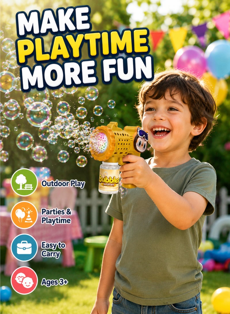 Bubble Gun for Kids with LED Lights, Automatic Multi-Hole Bubble Machine, 80ml Bubble Solution – Yellow - Image 3