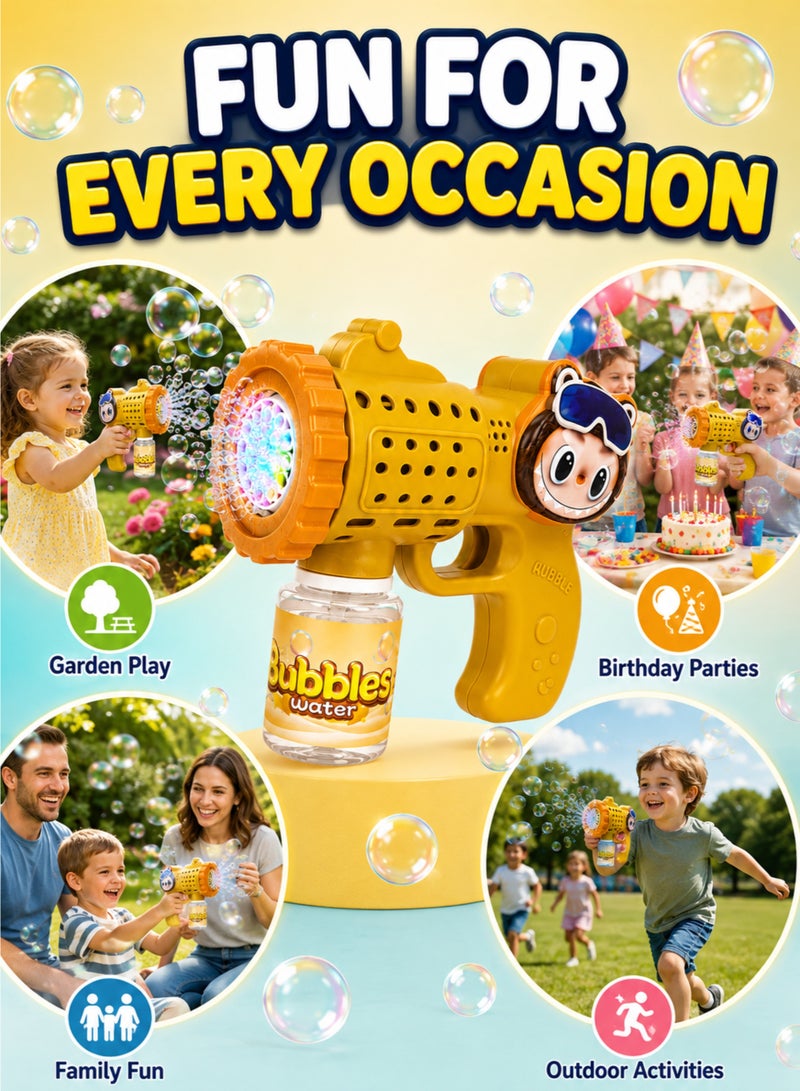 Bubble Gun for Kids with LED Lights, Automatic Multi-Hole Bubble Machine, 80ml Bubble Solution – Yellow - Image 4