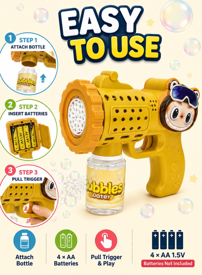 Bubble Gun for Kids with LED Lights, Automatic Multi-Hole Bubble Machine, 80ml Bubble Solution – Yellow - Image 5