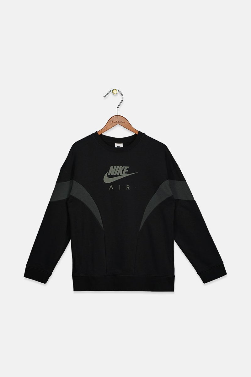 Nike Kids Girl Crew Neck Long Sleeve Graphic Sweatshirt, Black  - Image 1