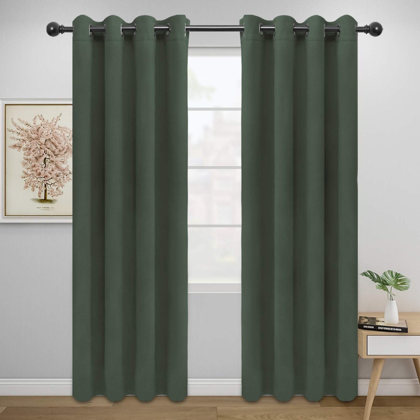 EasyGoing Blackout Curtains for Bedroom Solid Thermal Insulated Grommet and Noise Reduction Window Drapes Room Darkening Curtains for Living Room 2 Panels 52x84 inGreyish Green