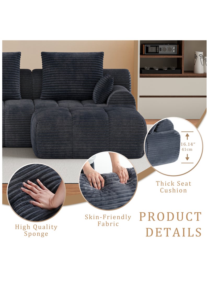 شوغوري أريكة قابلة للتعديل من القطيفة، أريكة سحابية بدون عظام مقاس 118 بوصة مع إسفنج عالي الكثافة، أريكة على شكل حرف L مزخرفة لغرفة المعيشة، لا تحتاج إلى تجميع - Image 3