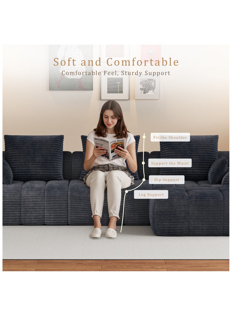 شوغوري أريكة قابلة للتعديل من القطيفة، أريكة سحابية بدون عظام مقاس 118 بوصة مع إسفنج عالي الكثافة، أريكة على شكل حرف L مزخرفة لغرفة المعيشة، لا تحتاج إلى تجميع - Image 4