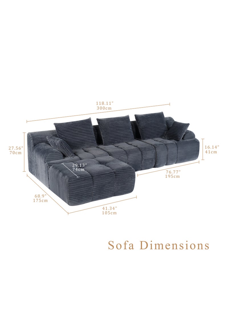 شوغوري أريكة قابلة للتعديل من القطيفة، أريكة سحابية بدون عظام مقاس 118 بوصة مع إسفنج عالي الكثافة، أريكة على شكل حرف L مزخرفة لغرفة المعيشة، لا تحتاج إلى تجميع - Image 2