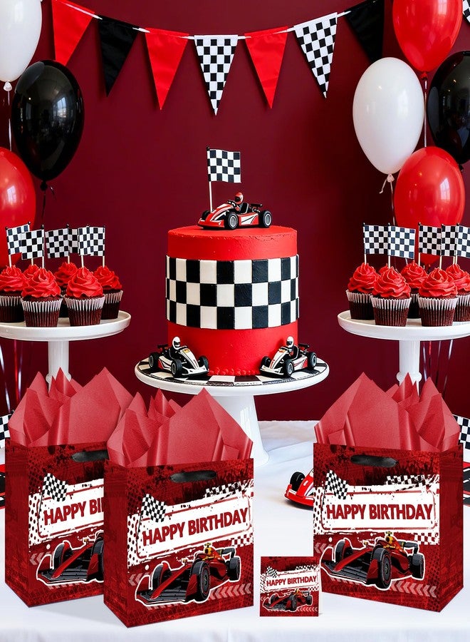 Wayyogh Race Car Birthday Gift Bags for Boys Men Red Hot Car Happy Birthday Wrap Bag with Tissue Paper Card Baby Shower Decorations Gift Bags Racing Goodie Candy Wrapping Bag for Wheel Party Supplies - Image 2