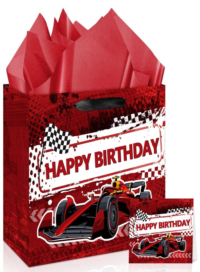 Wayyogh Race Car Birthday Gift Bags for Boys Men Red Hot Car Happy Birthday Wrap Bag with Tissue Paper Card Baby Shower Decorations Gift Bags Racing Goodie Candy Wrapping Bag for Wheel Party Supplies - Image 1