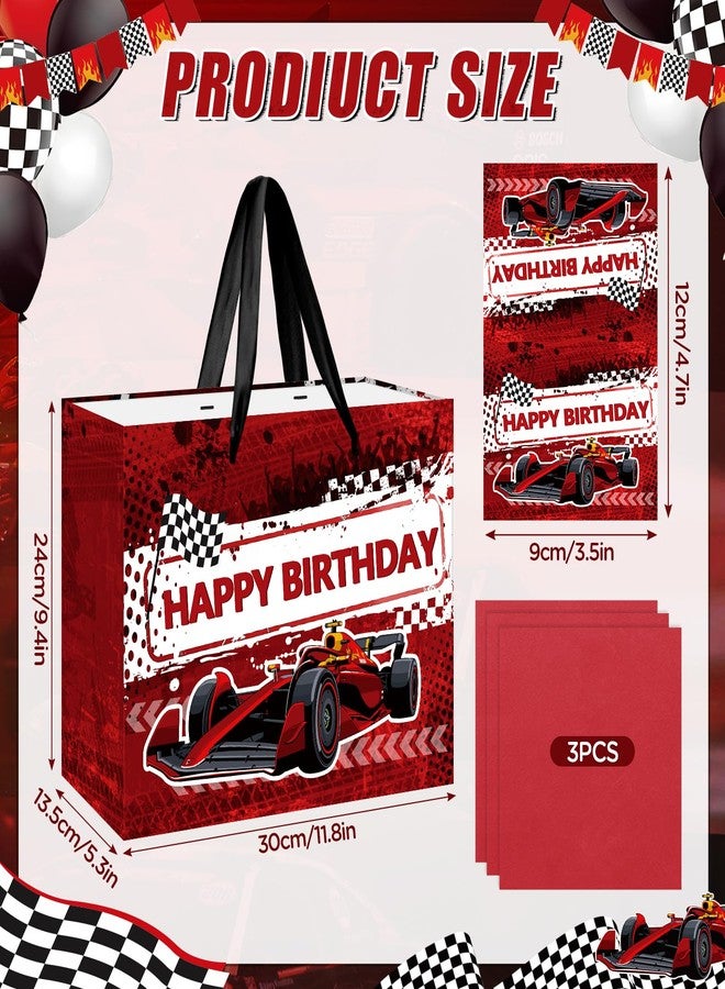 Wayyogh Race Car Birthday Gift Bags for Boys Men Red Hot Car Happy Birthday Wrap Bag with Tissue Paper Card Baby Shower Decorations Gift Bags Racing Goodie Candy Wrapping Bag for Wheel Party Supplies - Image 3