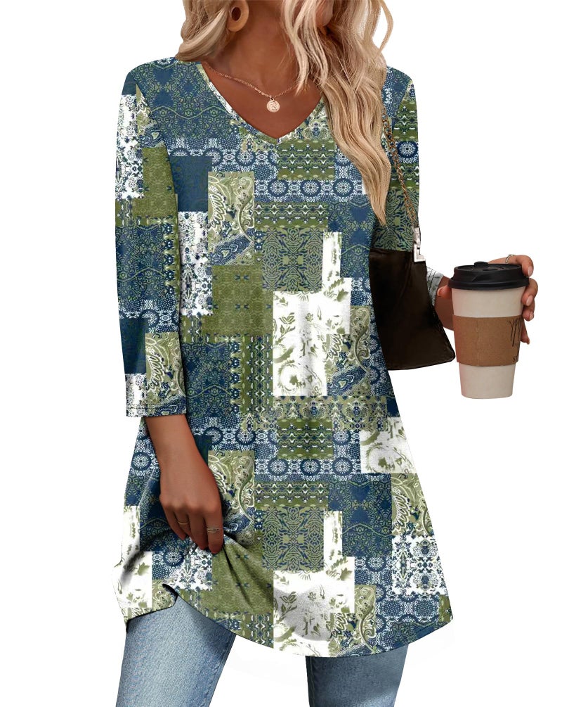 OFEEFAN Vacation Outfits For Women Boho Tops Tunics Or Tops To Wear With Leggings Floral 13 L - Image 1