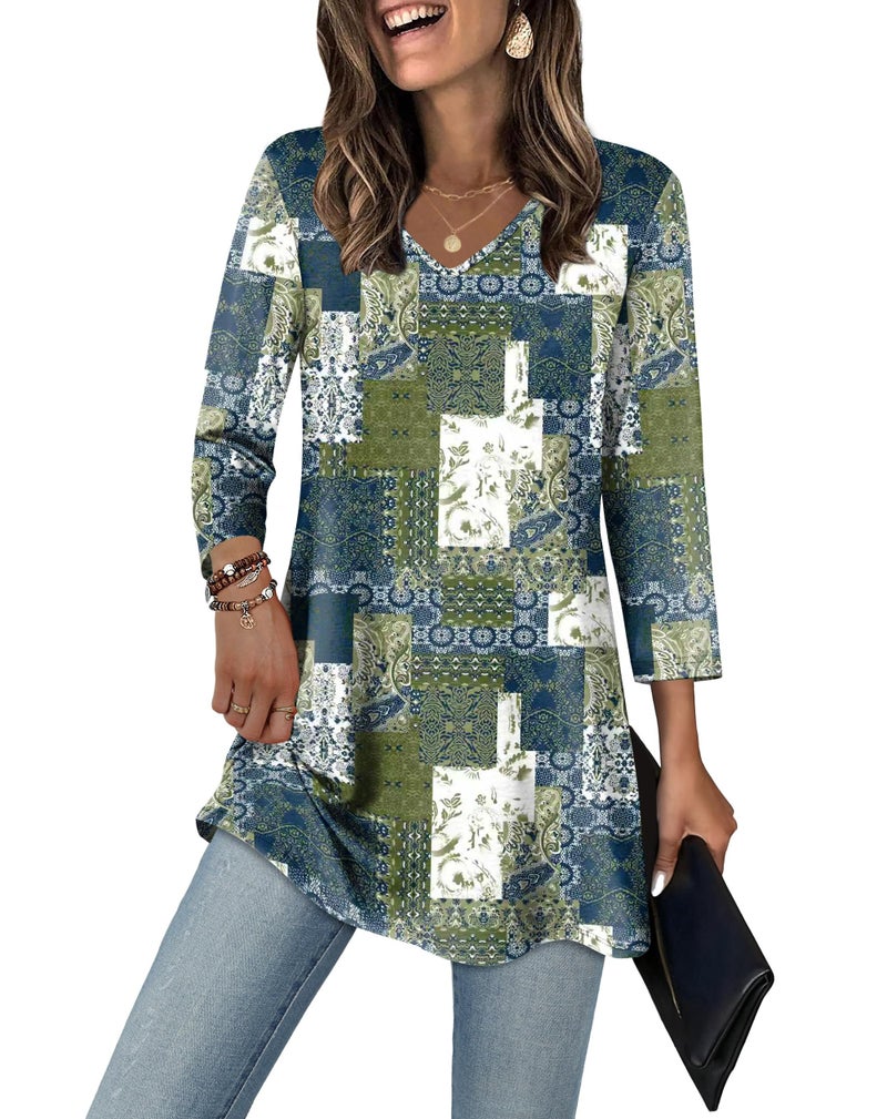 OFEEFAN Vacation Outfits For Women Boho Tops Tunics Or Tops To Wear With Leggings Floral 13 L - Image 2