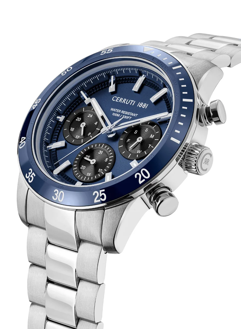 شيروتي 1881 Turchino Men’s Stainless Steel Blue Trim Black Dial Watch