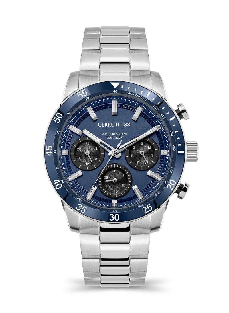 شيروتي 1881 Turchino Men’s Stainless Steel Blue Trim Black Dial Watch