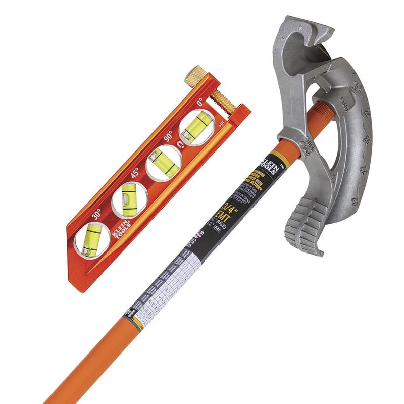 Klein Tools 80148 Conduit Bending Set ACCUBEND 34Inch EMT Conduit Bender with Angle Setter and Magnetic Level Tool 2Piece