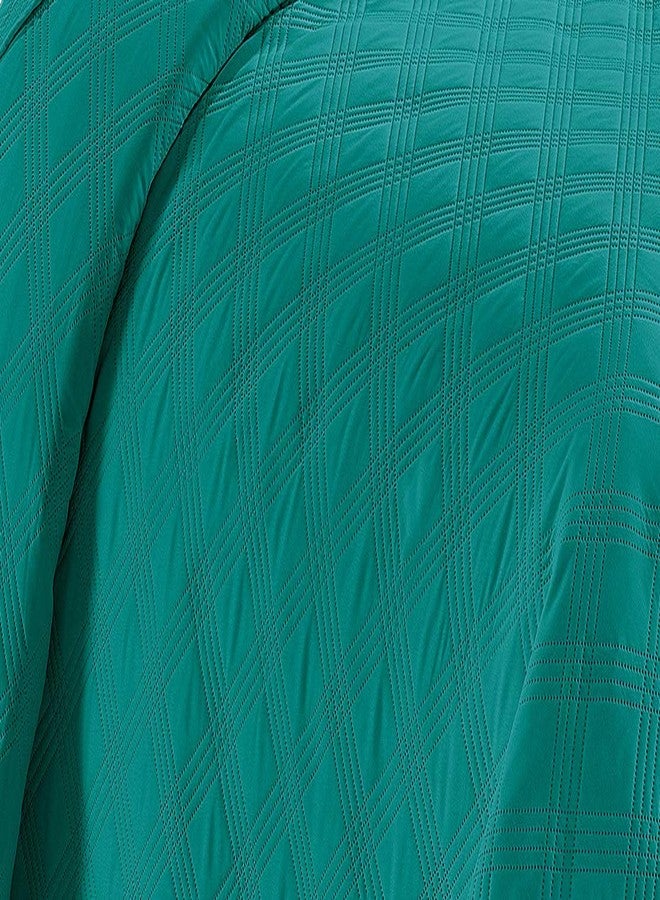 Fancy Linen 3pc Embossed Coverlet Bedspread Set Oversized Bed Cover Solid Modern Squared Pattern New # Jenni (King/California King, Turquoise) - Image 2