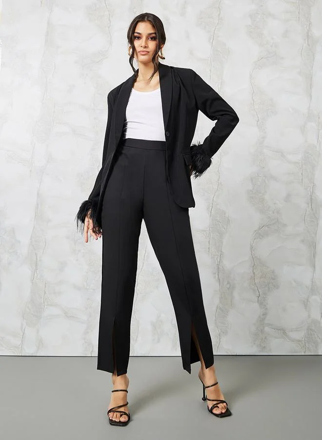 ستايلي Regular Fit Longline Faux Fur Trim Blazer