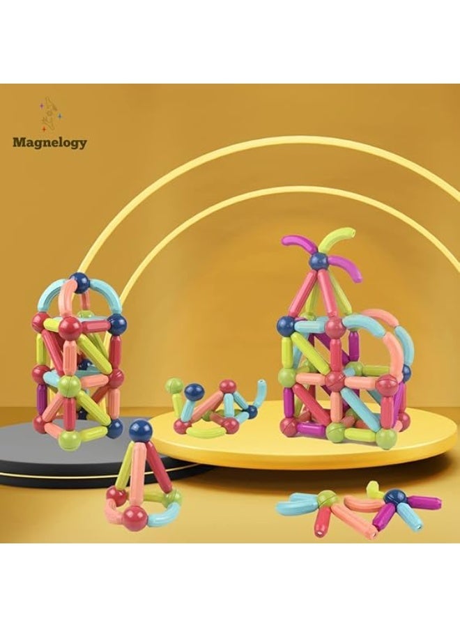 Clicko Magnetic Stick Building Block Set 64, -Piece Extra-Strong Montessori STEM Toys for Kids, Magnetic Construction & Stacking Educational Kit with Storage Bin for Boys & Girls - Image 2