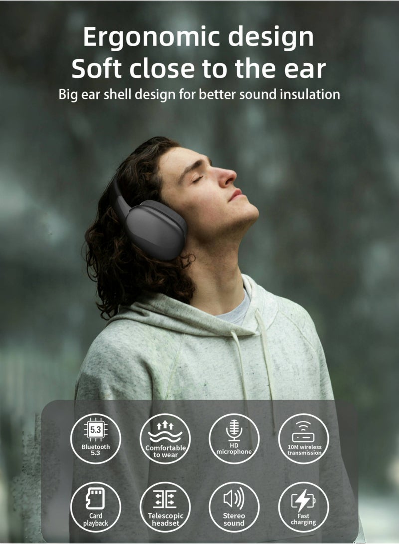 روك بو سماعة رأس لاسلكية تعمل بتقنية البلوتوث فوق الأذن مع سماعات رأس لإلغاء الضوضاء النشطة بالميكروفون الهجين مع أوضاع متعددة ، صوت عالي الدقة ، ملاءمة مريحة ، بلوتوث ، اتصال متعدد النقاط - Image 2