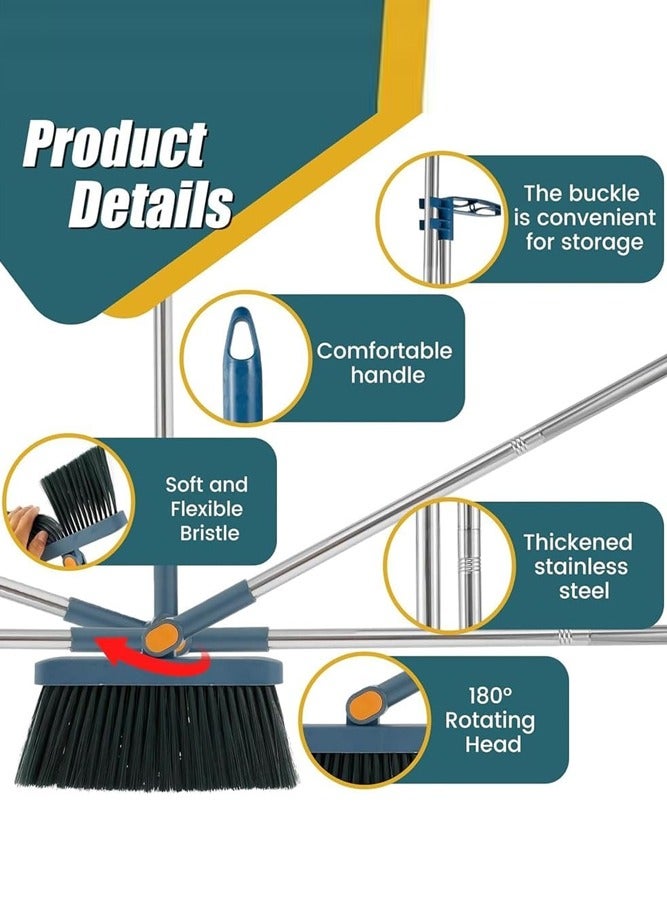 BELLSBERRY مجموعة مكنسة ومجرفة ذات مقبض طويل | مجرفة قابلة للطي للاستخدام الداخلي أو الخارجي - Image 2