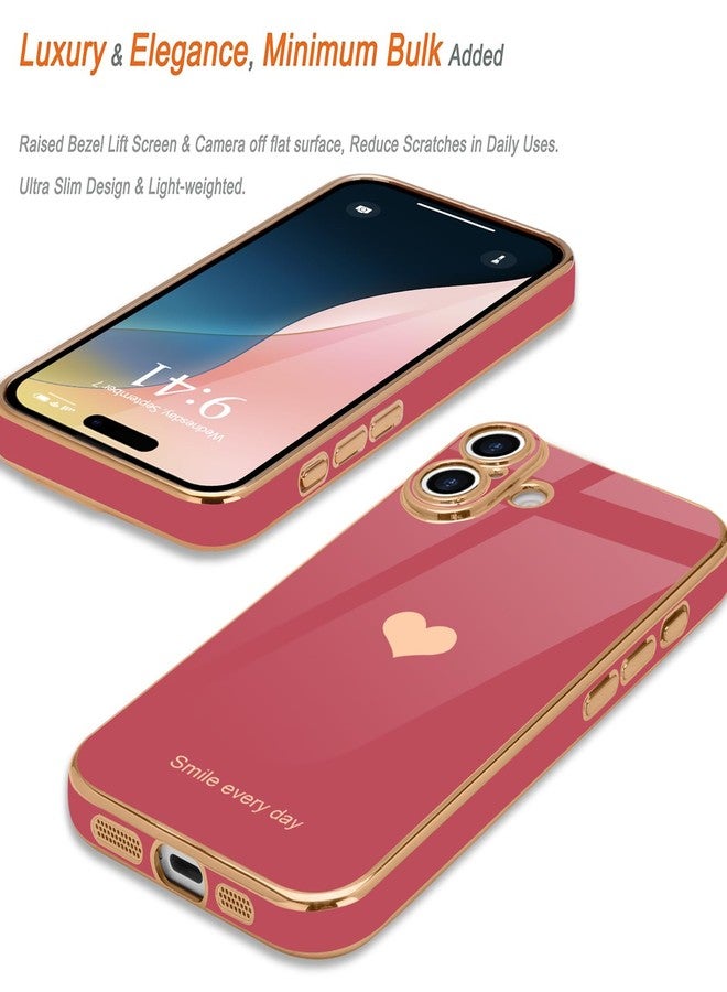 Teageo جراب Teageo لهاتف iPhone 16 مع واقيين للشاشة بنمط قلب، للنساء والفتيات، مطلي بطبقة لامعة فاخرة، مصنوع من مادة TPU الناعمة، مقاوم للخدوش والصدمات، جراب هاتف لهاتف iPhone 16، لون وردي فاتح - Image 3