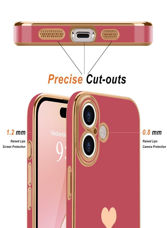 Teageo جراب Teageo لهاتف iPhone 16 مع واقيين للشاشة بنمط قلب، للنساء والفتيات، مطلي بطبقة لامعة فاخرة، مصنوع من مادة TPU الناعمة، مقاوم للخدوش والصدمات، جراب هاتف لهاتف iPhone 16، لون وردي فاتح - Image 2