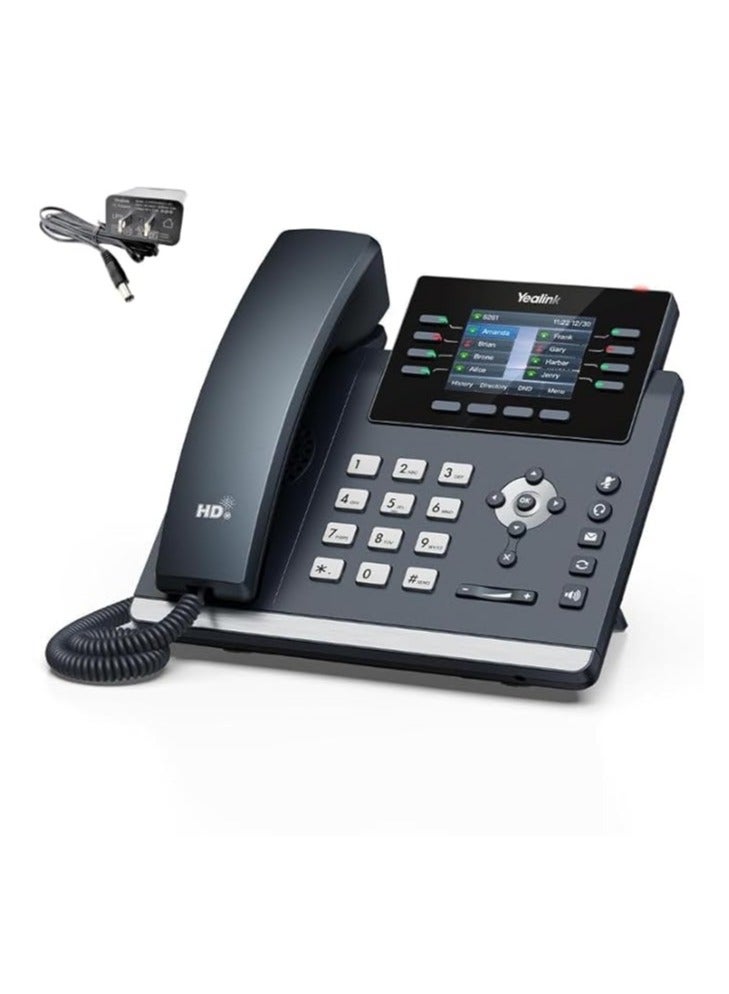 Yealink SIP-T44W-PSU 1301213 Wi-Fi IP Phone with Power Supply 12 VoIP Beads 2.8 Inch Colour Display Gigabit Ethernet Dual Port PoE - Image 1