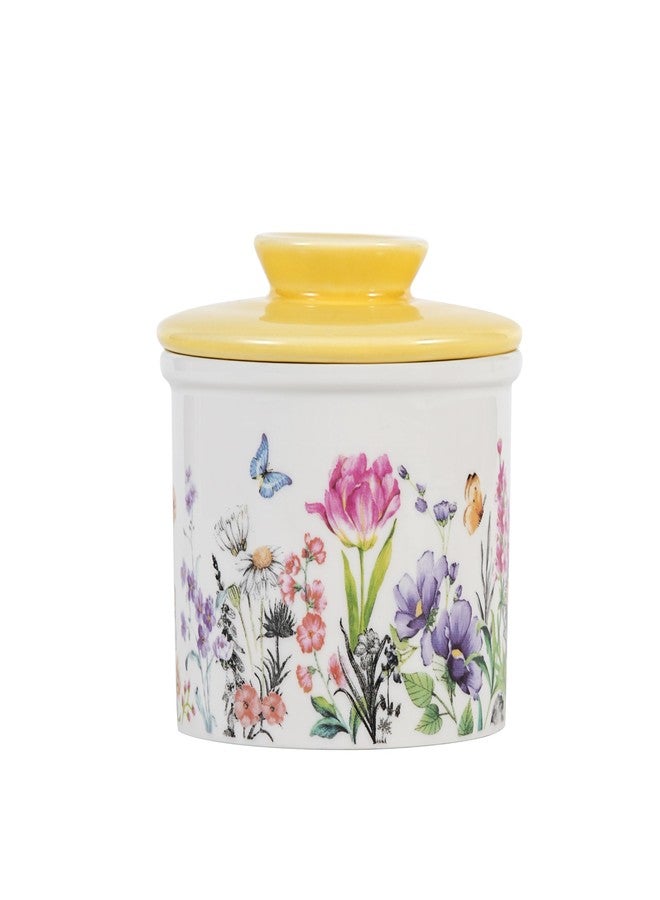 Lechoo Butter Crock with Yellow Lid for Countertop, 3.9'' Flower Butter Dish Keeper For Fresh with Water Line, Container Holder for Kitchen and Home Decor, Perfect to Keep Butter Soft and Spreadable - Image 1
