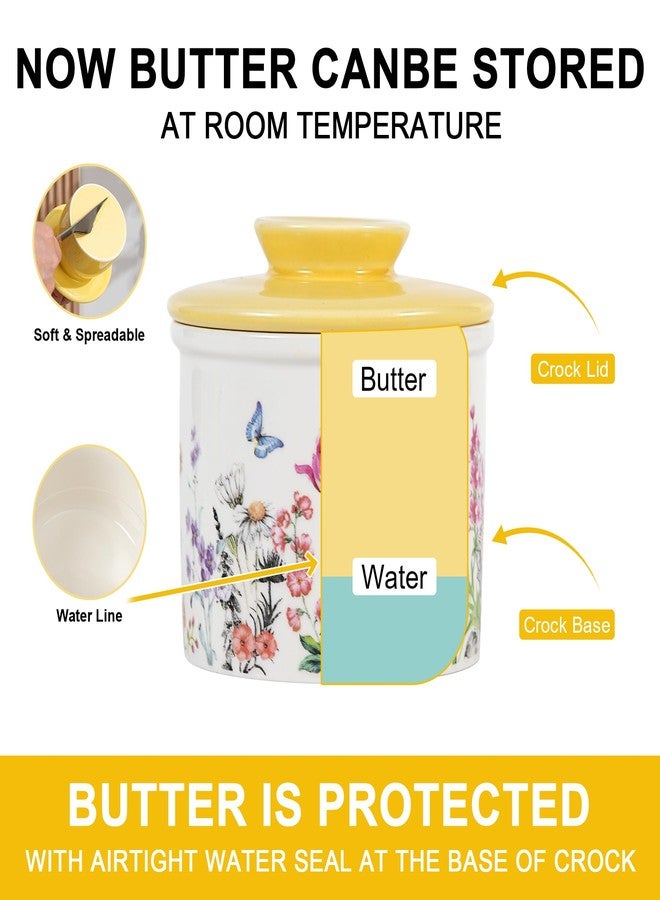 Lechoo Butter Crock with Yellow Lid for Countertop, 3.9'' Flower Butter Dish Keeper For Fresh with Water Line, Container Holder for Kitchen and Home Decor, Perfect to Keep Butter Soft and Spreadable - Image 4