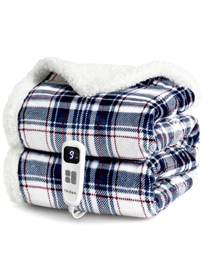 blunique Heated Blanket Electric Throw-50''x60''Ultra Soft Cozy Plaid Flannel Fast Heating Electric Blanket with 10 Heat Levels & 10 Hours Auto Off, ETL Certified, Keep Warm in Couch Bed Office,Tartan - Image 2