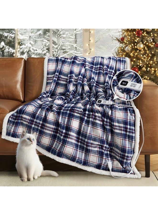 blunique Heated Blanket Electric Throw-50''x60''Ultra Soft Cozy Plaid Flannel Fast Heating Electric Blanket with 10 Heat Levels & 10 Hours Auto Off, ETL Certified, Keep Warm in Couch Bed Office,Tartan - Image 1