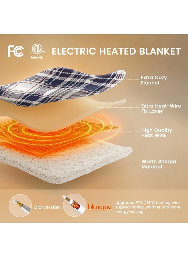 blunique Heated Blanket Electric Throw-50''x60''Ultra Soft Cozy Plaid Flannel Fast Heating Electric Blanket with 10 Heat Levels & 10 Hours Auto Off, ETL Certified, Keep Warm in Couch Bed Office,Tartan - Image 3