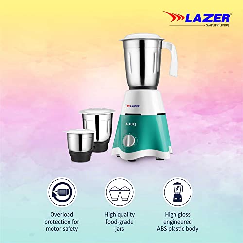 Lazer Allure 3 jars 500W Mixer Grinder (Aquamarine) - Image 3