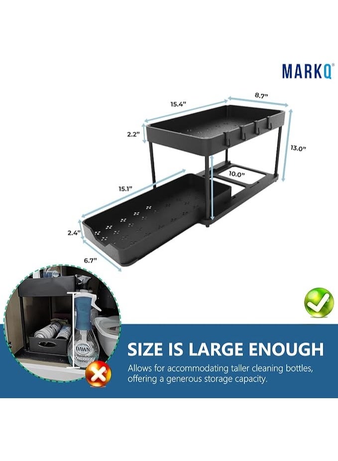 Novique 2-Tier Storage Organizer with Pull-Out Lower Basket, Kitchen & Bathroom Under Sink Cabinet Organizer, Space-Saving Vertical Design for Tight Spaces, Black, 32 x 19.5 x 33.5 cm, 2 Storage Shelves for Spices, Sauces, Jars & Bottles - Image 4