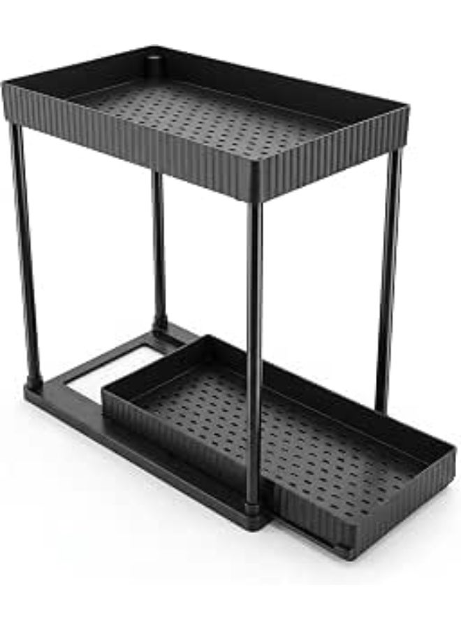 Novique 2-Tier Storage Organizer with Pull-Out Lower Basket, Kitchen & Bathroom Under Sink Cabinet Organizer, Space-Saving Vertical Design for Tight Spaces, Black, 32 x 19.5 x 33.5 cm, 2 Storage Shelves for Spices, Sauces, Jars & Bottles - Image 2