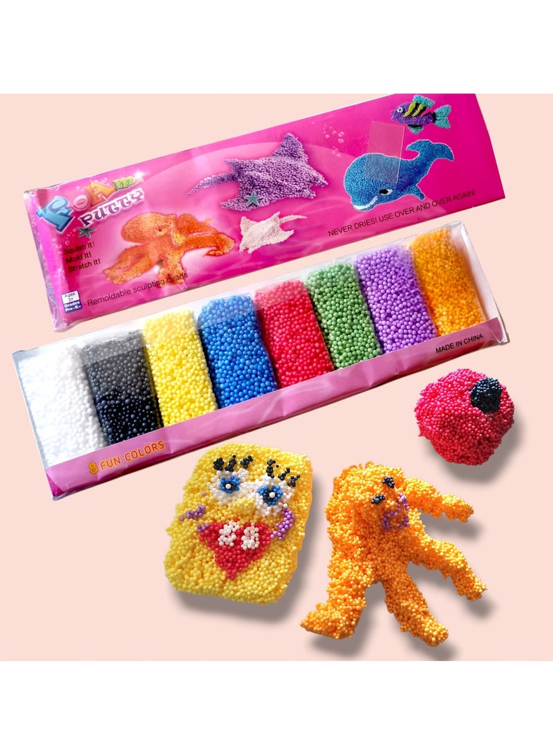 HASSM 8 Colors Squishy Beads Playset for Kids Educational Magic Clay DIY Art Crafts Never Dry Out Preschool Motor Skills - Image 1