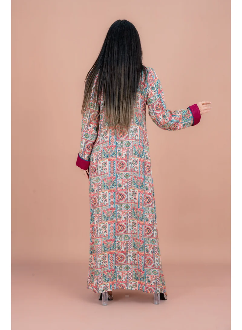 IKKXA Pattern Printed Modern Jalabiya IN086 Beige