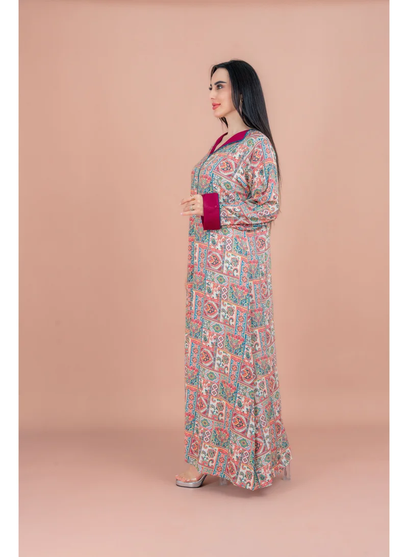 IKKXA Pattern Printed Modern Jalabiya IN086 Beige