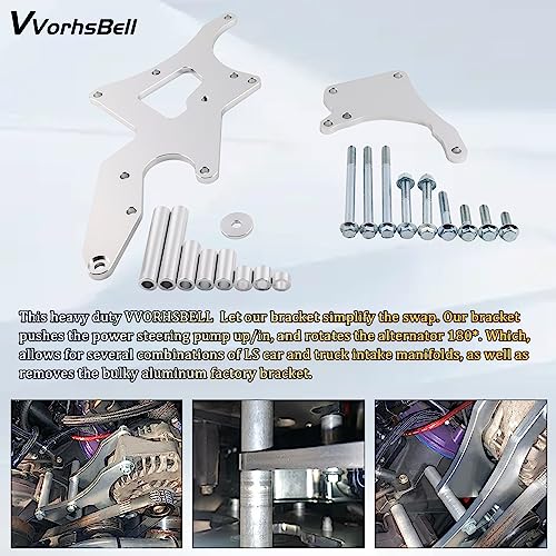 VVORHSBELL LS Serpentine Bracket & Alternator Power Steering Pump Swap Conversion - Compatible with Chevrolet LS1 LS2 LS3 LS6 LS7 Engines 4.8L 5.3L 6.0L 6.2L Truck & SUV Engines - Image 5