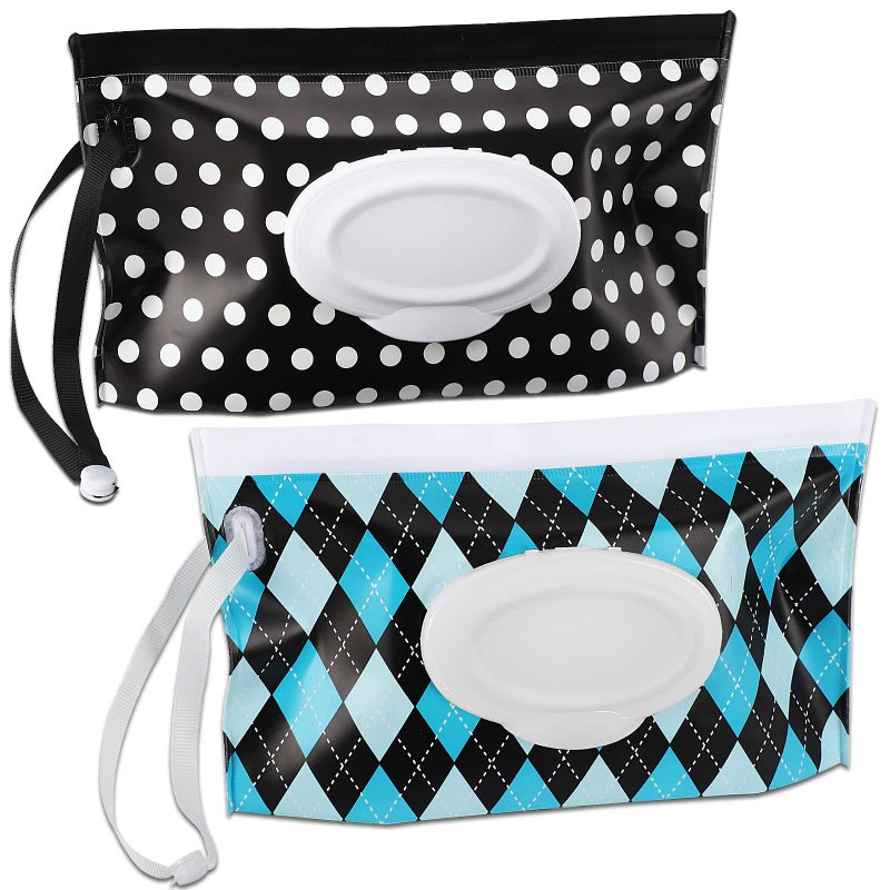 FEBSNOW FEBSNOW 2 Pack Baby Wipes Dispenser Portable Wipe Holder Container Reusable Wet Wipes Pouch Lightweight Travel Wipes Case 