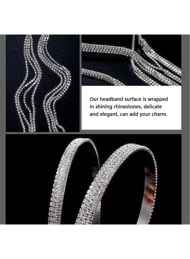 3 صف كريستال حجر الراين عقال ، عالية الجودة مكافحة الصدأ سبائك شرابة الشعر الأطواق ، أقراط وهمية سلسلة زينج عقال أغطية الرأس (فضي) - Image 3