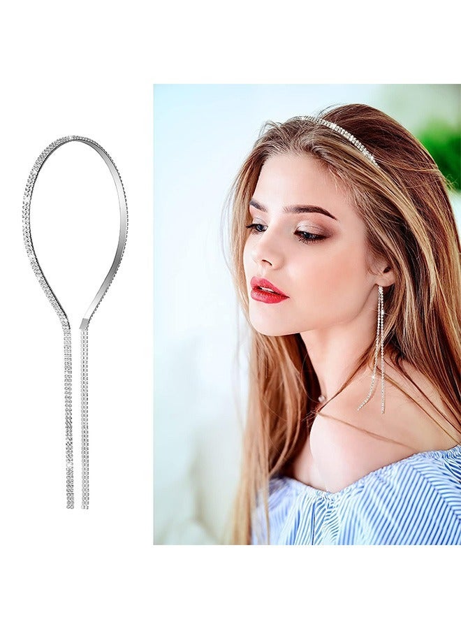 3 صف كريستال حجر الراين عقال ، عالية الجودة مكافحة الصدأ سبائك شرابة الشعر الأطواق ، أقراط وهمية سلسلة زينج عقال أغطية الرأس (فضي) - Image 4