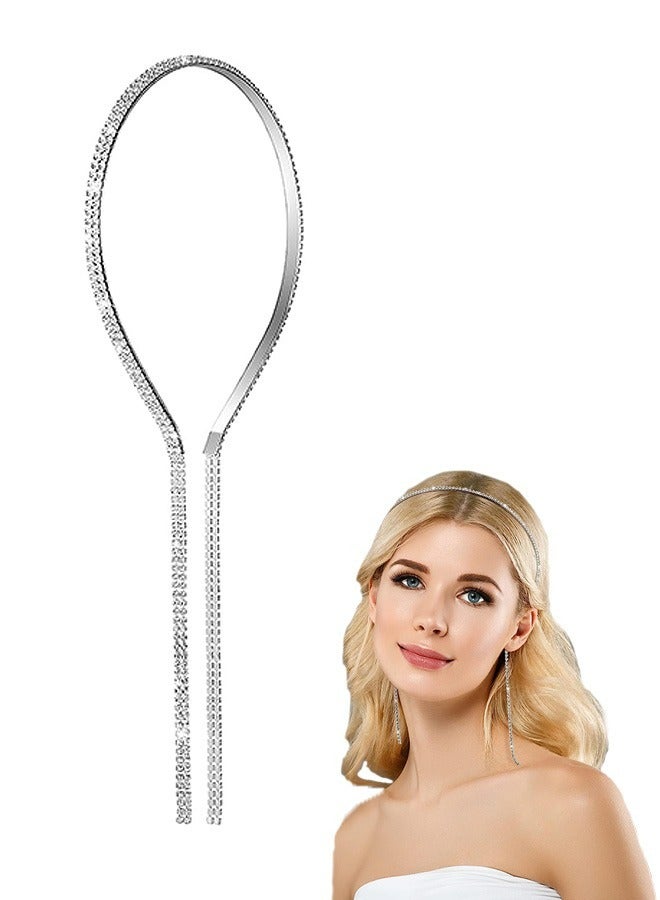 3 صف كريستال حجر الراين عقال ، عالية الجودة مكافحة الصدأ سبائك شرابة الشعر الأطواق ، أقراط وهمية سلسلة زينج عقال أغطية الرأس (فضي) - Image 1