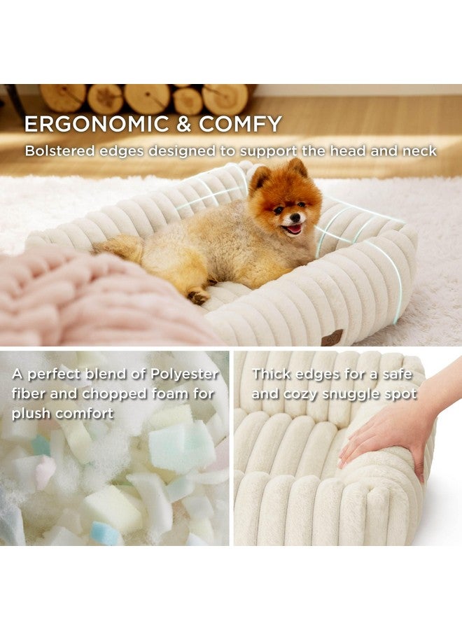 Bedsure Cute Dog Bed for Small Medium Dogs - Washable Furry Puppy Beds, Rectangle Orthopedic Corduroy Fleece Pet Beds with Removable Zipper Cover, 25x21x7inches, Cream - Image 2