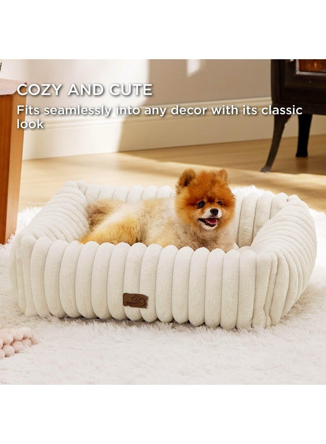 Bedsure Cute Dog Bed for Small Medium Dogs - Washable Furry Puppy Beds, Rectangle Orthopedic Corduroy Fleece Pet Beds with Removable Zipper Cover, 25x21x7inches, Cream - Image 4